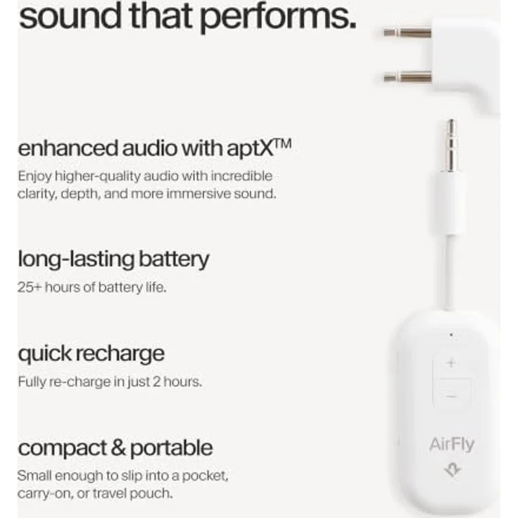 Twelve South AirFly Pro 2 Deluxe, Bluetooth-Audio-Transmitter mit 25+ Stunden Akku, aptX, Dual-Pairing, Weiß, inkl. Transporttasche und USB-C-Kabel – Bild 4