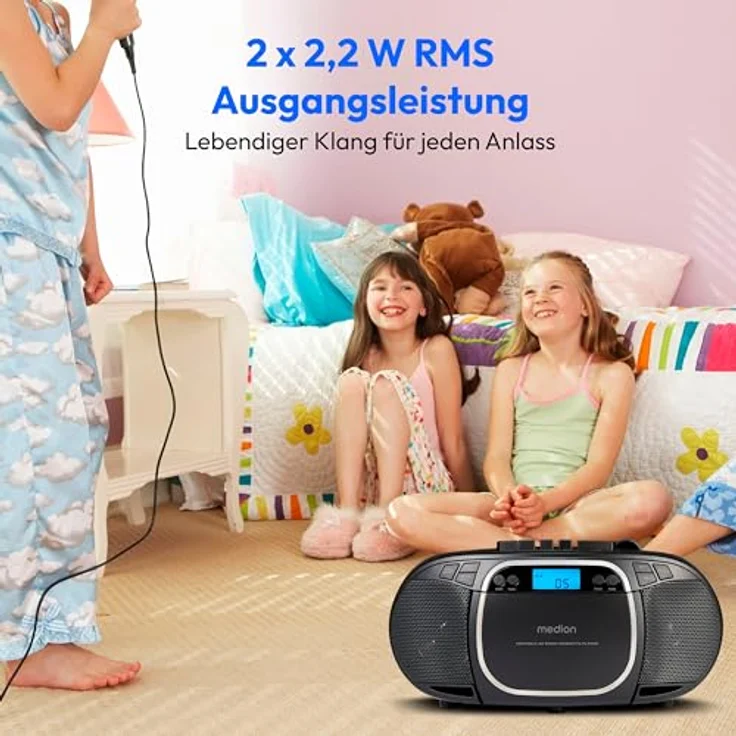 Medion LIFE E66476, Tragbares Radio mit digitalem Tuner für AM und FM, 22 Watt RMS, LCD-Display, Schwarz – Bild 5
