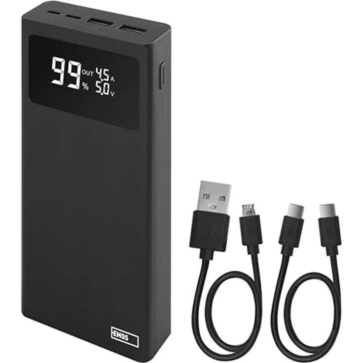 EMOS Powerbank BetaQ 20000mAh, 22,5 W Quick-Charge externer Akku/Ladegerät mit Passthrough und Display, schwarz – Bild 1