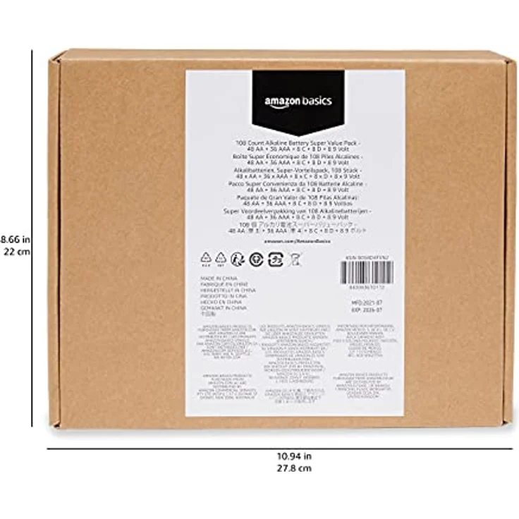 Amazon Basics Alkaline-Batterie Super-Vorteilspackung, 48 AA und 36 AAA und 8 C und 8 D und 8 9V, 108 Stück – Bild 5