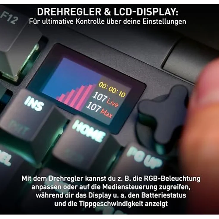 CHERRY XTRFY MX 8.3 TKL Wireless, Mechanische Gaming-Tastatur mit Hot Swappable MX2A RED Switches, Deutsches Layout (QWERTZ), Starfall Grey, Triple-Mode-Connection, 4000 Hz Polling Rate – Bild 5