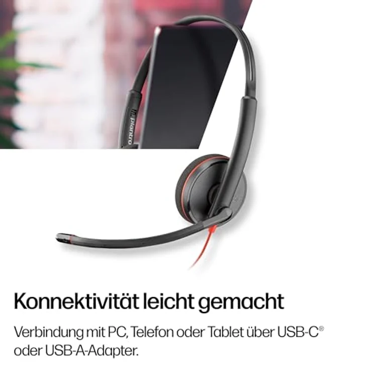 Poly Blackwire 3220 USB-C-Headset mit Noise Cancelling-Mikrofon, Stereo-Design, kompatibel mit Teams/Zoom, SoundGuard-Technologie – Bild 5