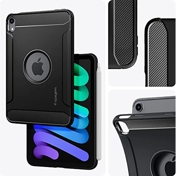 Spigen Rugged Armor Hülle für iPad Mini 6. Generation 2021 - Schwarz, Zeitlose Kohlefaserstruktur mit taschenfreundlichem Schutz - Preisvergleich – Bild 3