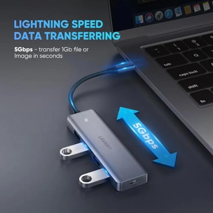 Dudao HUB 4in1 USB-C, USB-Hub mit 4x USB-A (3x USB 2.0 / USB 3.0), 6.3cm, schwarz – Bild 3