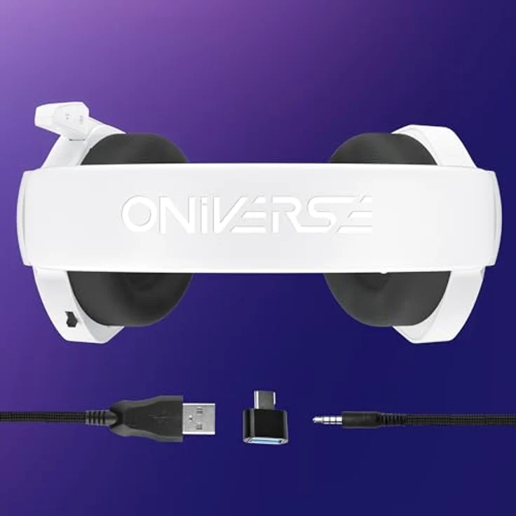 Oniverse Oniverse Gaming-Headset, kabelgebunden, 50 mm Lautsprecher, kompatibel mit PS5, PS4, Switch, Xbox, PC und Mac, verstellbares Mikrofon, LED-Beleuchtung, bequem und atmungsaktiv, Carbon Black oder Frost White – Bild 4