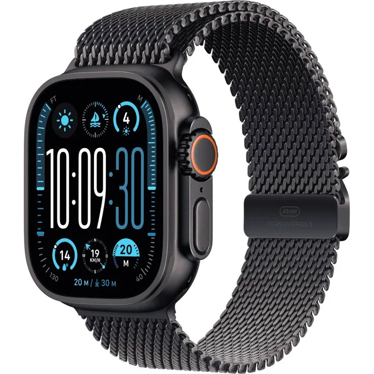 Apple Watch Ultra 2 GPS + Cellular, 49 mm, Titangehäuse Schwarz, Milanaise Loop Schwarz, M