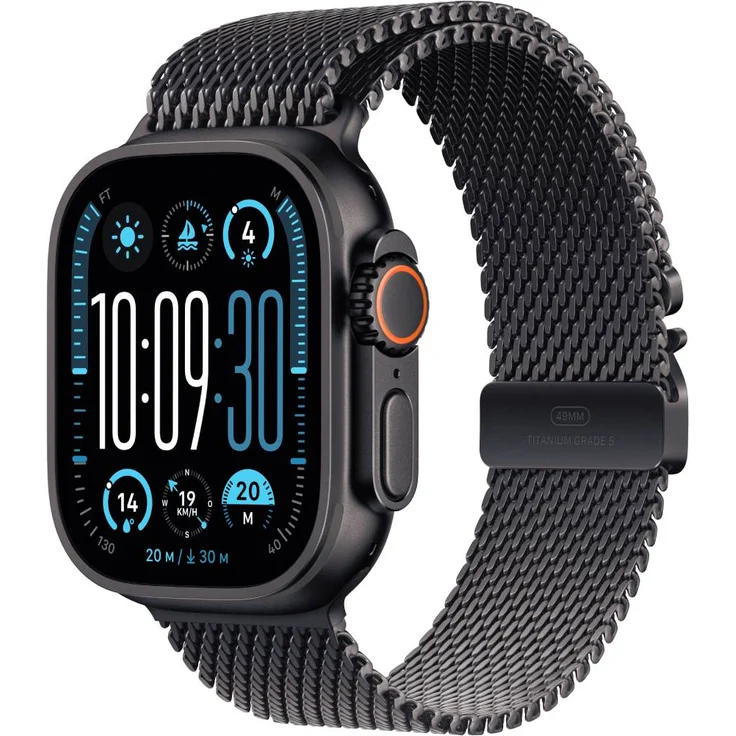 Apple Watch Ultra 2 GPS + Cellular, 49 mm, Titangehäuse Schwarz, Milanaise Loop Schwarz, M – Bild 1