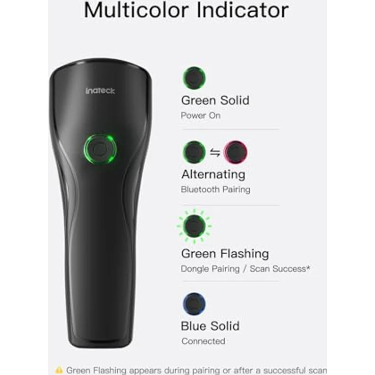 Inateck Nano 460, Kabelloser QR Code und Barcode Scanner 2D Bluetooth, mit 10 Stunden Akkulaufzeit, USB-C und 2.4G, ergonomisch und leicht, kompatibel mit Windows, iOS und Android – Bild 3