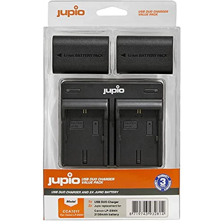 Jupio Set LP-E6NH 2130 mAh, 2x Lithium-Ionen Akku mit Doppelladegerät für Canon Digitalkameras – Bild 2