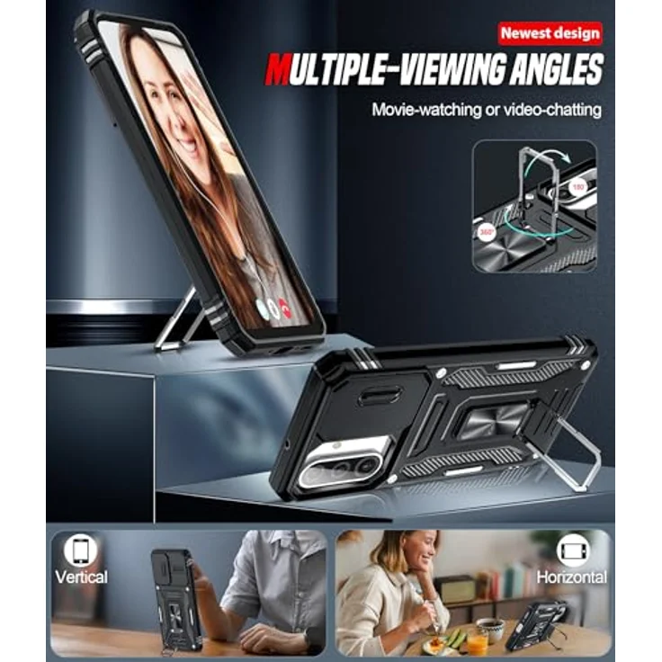 LeYi Handyhülle für Samsung Galaxy A26 5G, Militär Standard Hülle mit 2 Glasfolien, Kameraschutz und Metall Ring Halter, Outdoor kratzfest, Schwarz – Bild 4