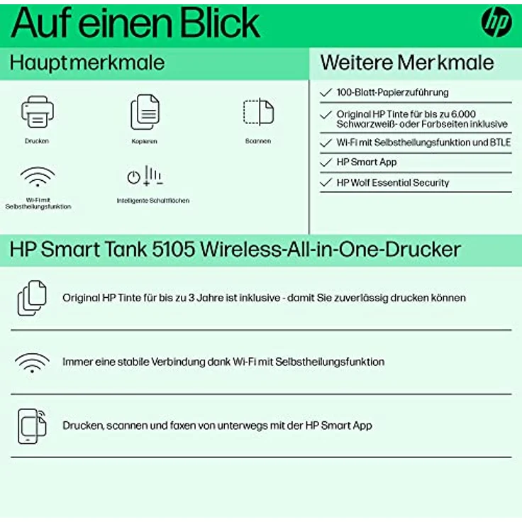 HP Smart Tank 5105 Multifunktionsdrucker inklusive Tinte für bis zu 3 Jahre drucken, Tintentanks, Scanner, Kopierer, WLAN, AirPrint, HP Smart App – Bild 2