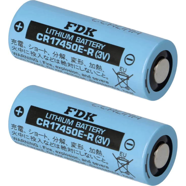 FDK 2x Lithium 3V Batterie CR 17450ER A, Hochstromzelle mit 2400 mAh, zuverlässig bei -40 bis +85°C