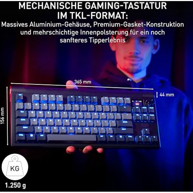 CHERRY XTRFY MX 8.3 TKL Wireless, Mechanische Gaming-Tastatur mit Hot Swappable MX2A RED Switches, Deutsches Layout (QWERTZ), Starfall Grey, Triple-Mode-Connection, 4000 Hz Polling Rate – Bild 2