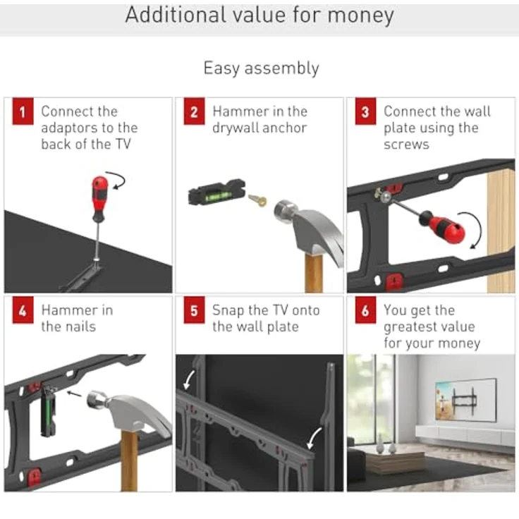 Barkan Mounting Systems ND300, Feste Wandhalterung für 19 bis 65 Zoll Bildschirme, VESA 75x75 bis 400x400 mm, Max. 37 kg, Schwarz – Bild 6