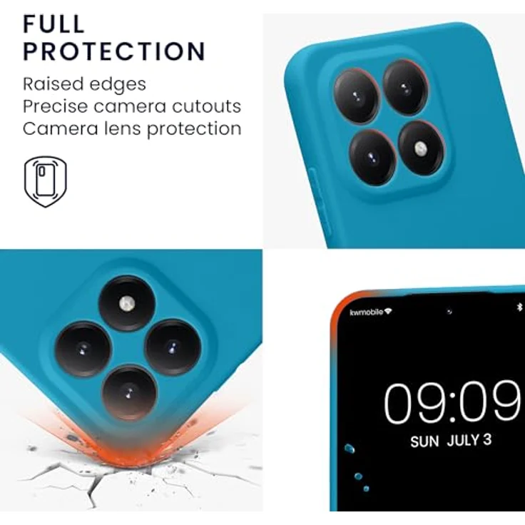 kwmobile Handyhülle für Xiaomi 15T, weiche Silikonhülle in Karibikblau, elastisch und reißfest mit präzisen Ausschnitten für Knöpfe und Kamera – Bild 3