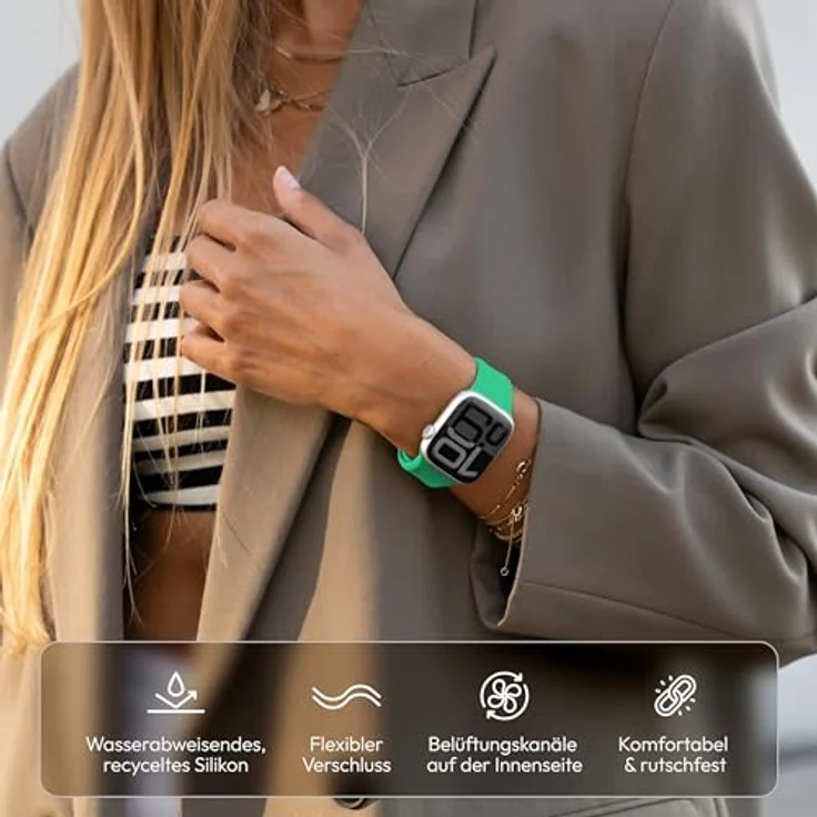Vonmählen Classic Band 2, Silikon Uhrenarmband für Apple Watch, 40 mm, Grün, mit Belüftungskanälen und schweißresistentem Design – Bild 2