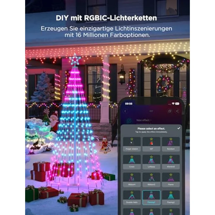 Govee Christmas Cone Tree Lights, 1,82m RGBIC Lichterkette mit App-Steuerung, 316 LEDs, IP67 wasserdicht, Schwarz, 82+ Szenenmodi – Bild 3
