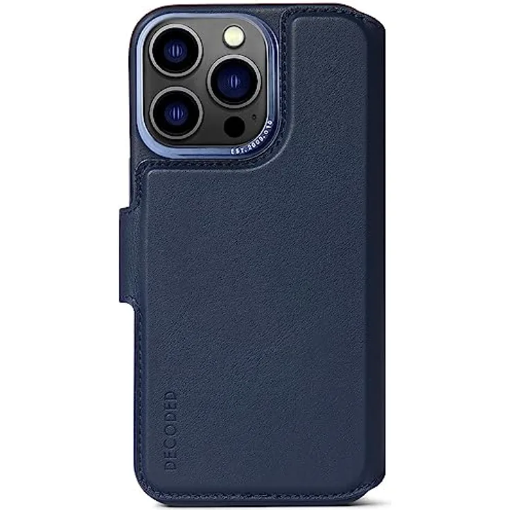 Decoded Detachable Klapphülle - iPhone 14 Pro - Getestet von Apple - Mit Kartenhalter - Europäisches Leder - Stoßdämpfend - Handyhülle - Schutzhülle - Rundumschutz - Handy Hülle – Dunkelblau
