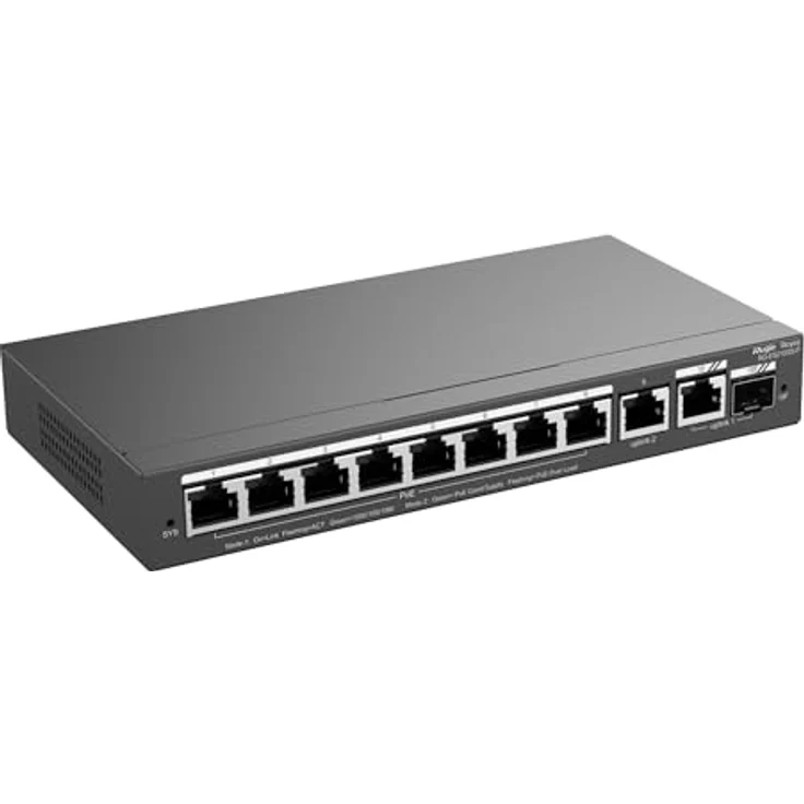 Ruijie SWITCH REYEE RG-ES210GS-P, 10-Port 10/100 Mbps Desktop Switch mit 8 PoE/PoE+ Anschlüssen, cloud-managed, Schwarz – Bild 1