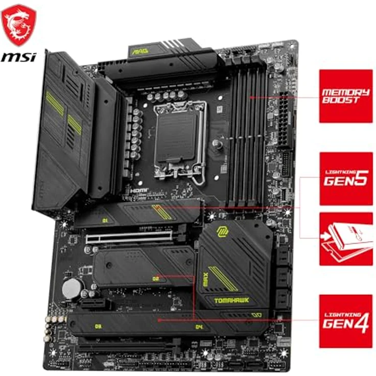 MAG Z790 Tomahawk MAX WiFi Motherboard, ATX - Unterstützt Intel Core Prozessoren der 12. und 13. Generation, LGA 1700, DDR5 7800+MHz/OC, 1 x PCIe 5.0 x16, 1 x M.2 Gen5, 2.5G LAN, Wi-Fi 7 – Bild 3