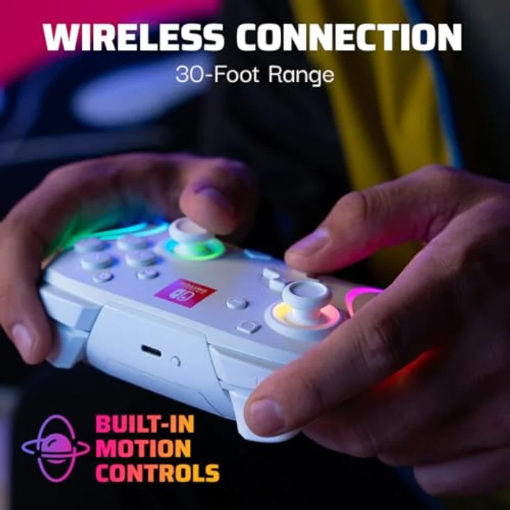 PDP Afterglow Wave White Wireless Switch Controller, RGB LED, bis zu 20 Stunden Akkulaufzeit, programmierbare Tasten, offiziell lizenziert für Nintendo Switch, Farbe: Weiß – Bild 6