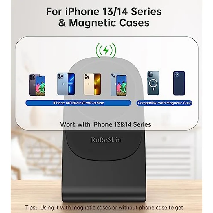 Mag-Safe Ladegerät,Induktionsladegerät,induktive ladestation,Wireless Charger mit iPhone ladestation,magnetisch Kabellos Schnellladegerät kompatibel für iPhone 14/13/12/11 Pro Max Plus Schwarz – Bild 3