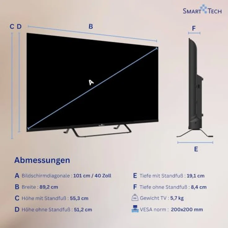 Smart Tech 40QV02V QLED Fernseher 40 Zoll, Full HD Smart TV mit VIDAA, Triple-Tuner und Dolby Digital Plus – Bild 3