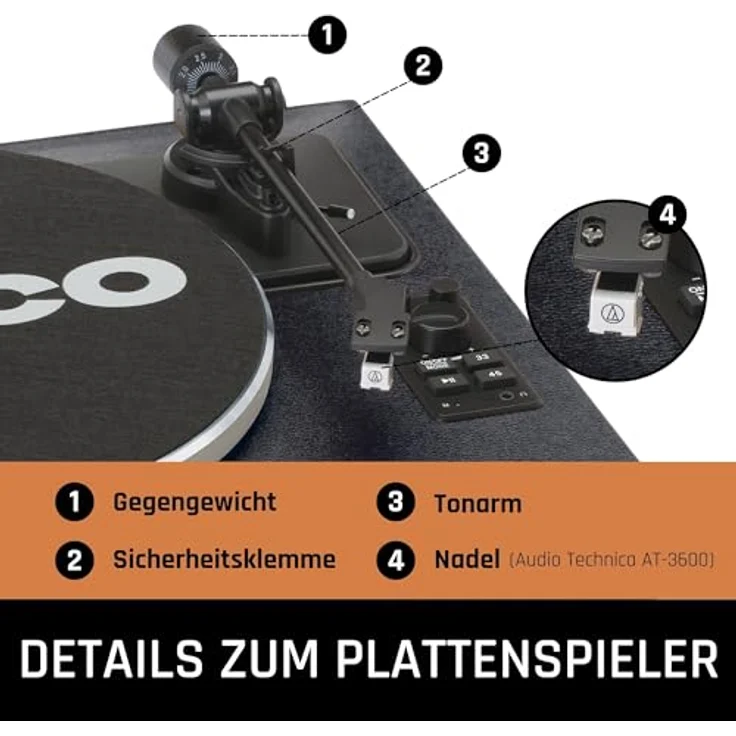 Lenco LS-430BK Plattenspieler mit 4 Lautsprechern, BT – Bild 2
