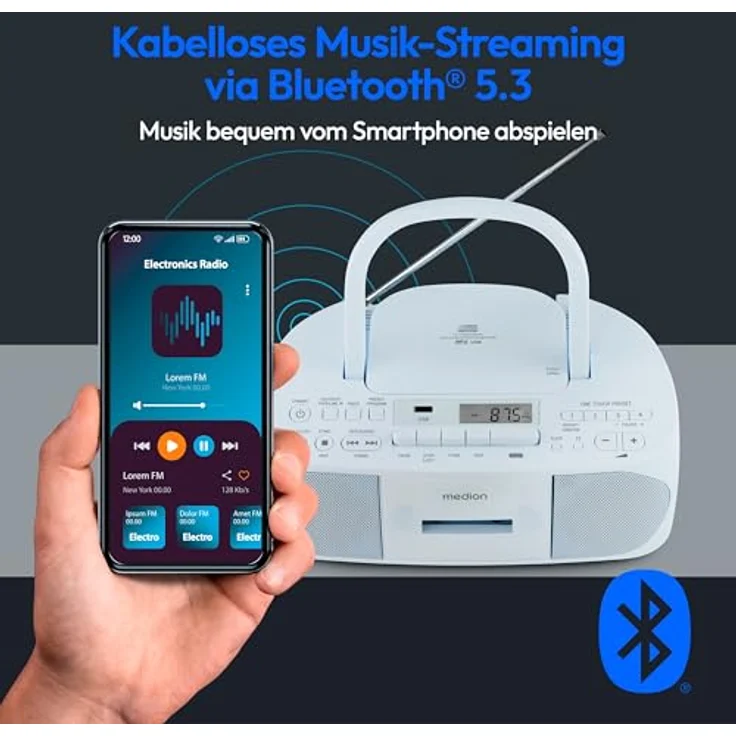 Medion® Radio (AM- / FM- Tuner, MW / UKW mit RDS, 3 W, blau) – Bild 3