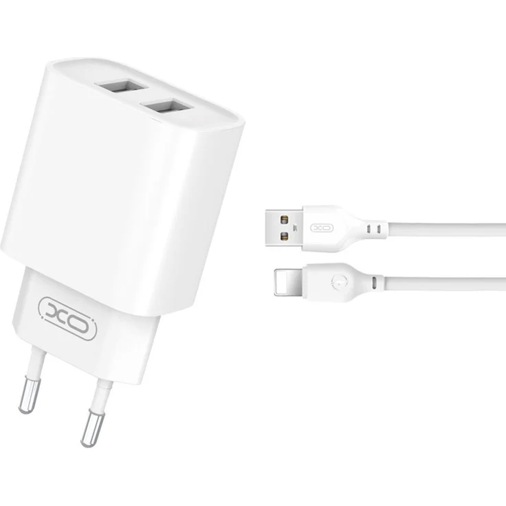 XO Wandladegerät CE02C, 2x USB mit 2,1A und Lightning-Kabel, weiß