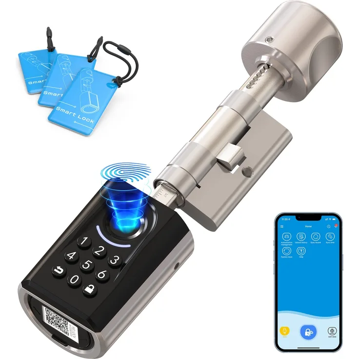 RUILON WELOCK Türschloss ToucA51, Elektronisches Fingerabdruckschloss mit RFID, App-Steuerung, WiFi, IP65, für Türen 30-70mm, 6-in-1 Entsperrung