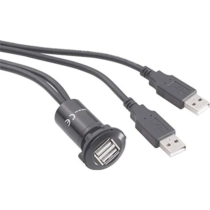 TRU Components USB 2.0 Adapter, 2 x USB Typ A Buchse auf 2 x USB Typ A Stecker mit 60 cm Kabel, schwarz