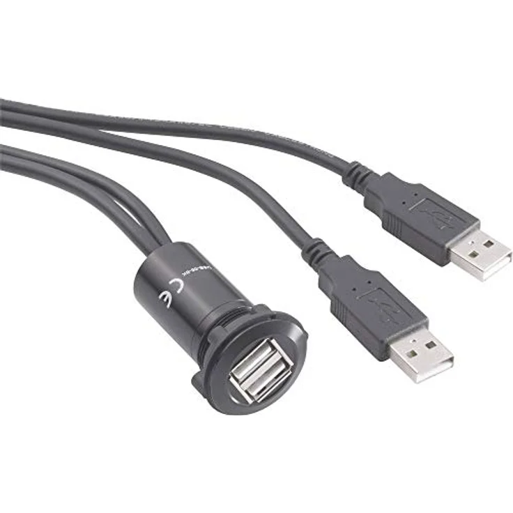 TRU Components USB 2.0 Adapter, 2 x USB Typ A Buchse auf 2 x USB Typ A Stecker mit 60 cm Kabel, schwarz – Bild 1