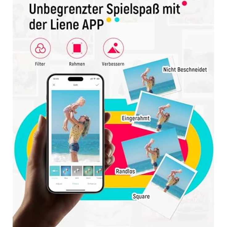 Liene 2x3'' Mini Fotodrucker Smartphone, Mini Tragbarer Sofortbilddrucker mit 5 Zink Klebepapier, Bluetooth 5.0, Kompatibel mit IOS & Android, Kleiner Handy Fotodrucker für iPhone - Weiß – Bild 5