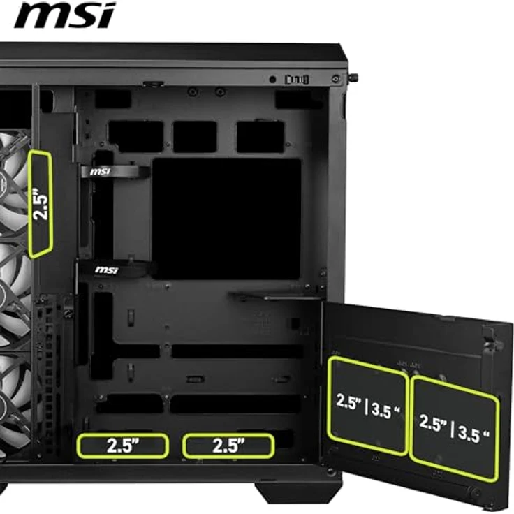MSI MAG PANO 100R PZ, Midi-Tower PC-Gehäuse in Schwarz mit gehärtetem Glas und RGB-Beleuchtung, ATX-kompatibel, inkl. 3 Lüfter – Bild 5