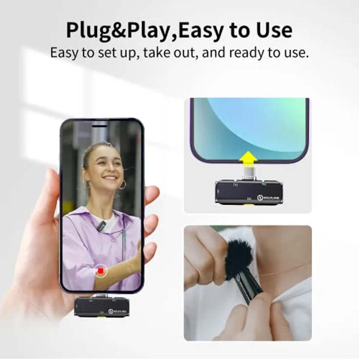 Hollyland Lark C1 Lavalier Mikrofon USB-C kabellos für Android Plug&Play aktive Geräuschunterdrückung Wiedergabe ohne Ausstecken 32H Akkukapazität Hi-Fi Audio superleicht tragbar (Duo) – Bild 2