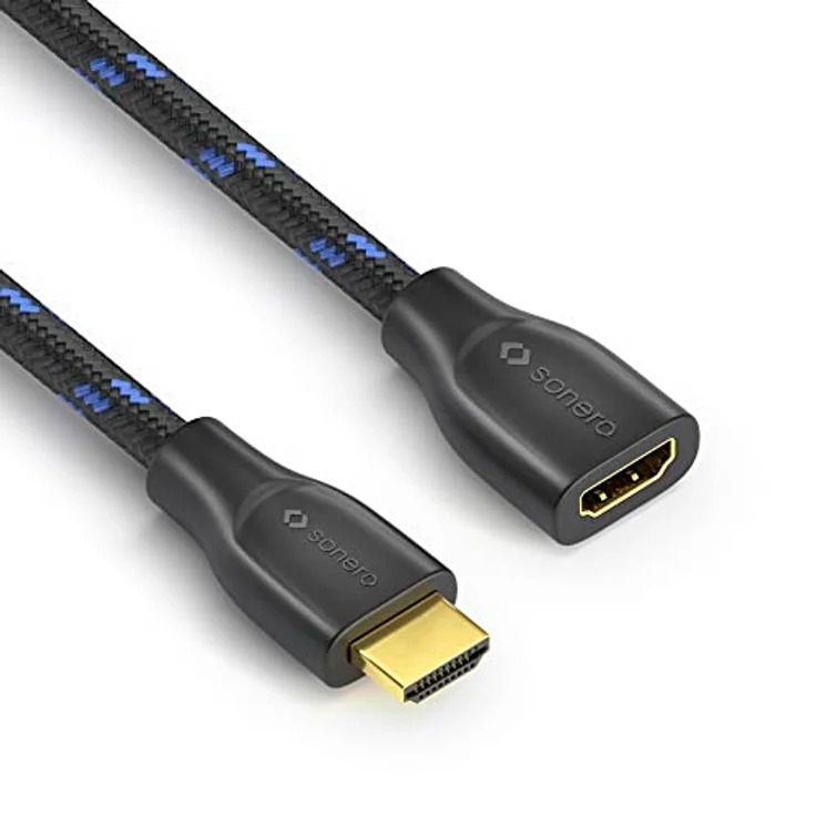 Sonero® 4K HDMI Verlängerungskabel, Premium High Speed, 4K 60Hz, HDMI Stecker auf HDMI Buchse, vergoldete Kontakte, zweifache Abschirmung, Baumwollmantel, 0,50m – Bild 4