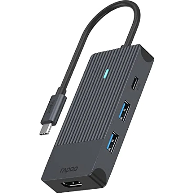 Rapoo UCM-2001 USB-C Multiport Adapter 4-in-1, 100W Power Delievery, 4K HDMI, 2 USB-A 3.0 Datenports, kompatibel mit MacBook Pro, MacBook Air, iPad Air / Pro, Surface Pro / Go, Laptop