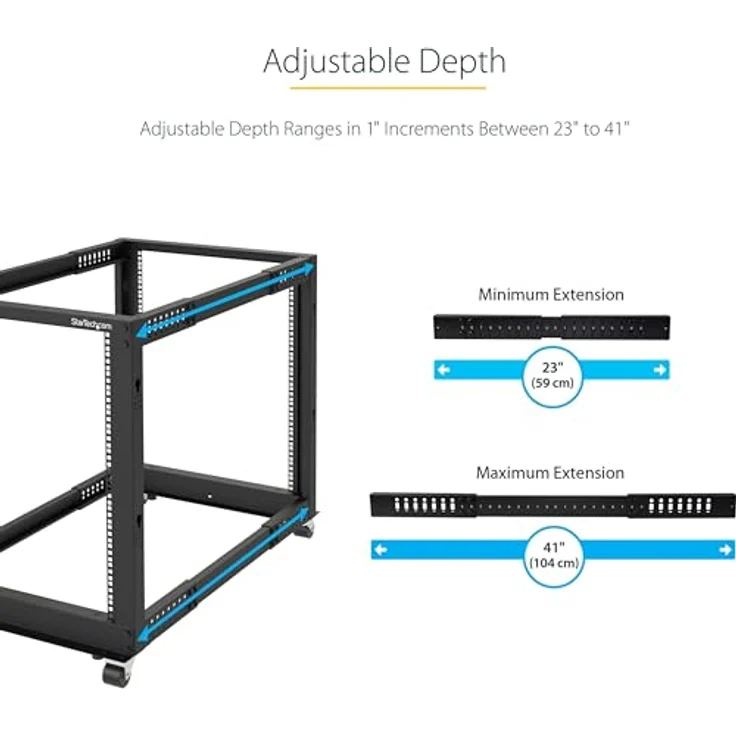 STARTECH.COM 4POSTRACK15U 19-Zoll Serverschrank (15HE, Laborgestell, Tiefenverstellbar 56 bis 102 cm, Tragfähigkeit 544 kg) – Bild 8