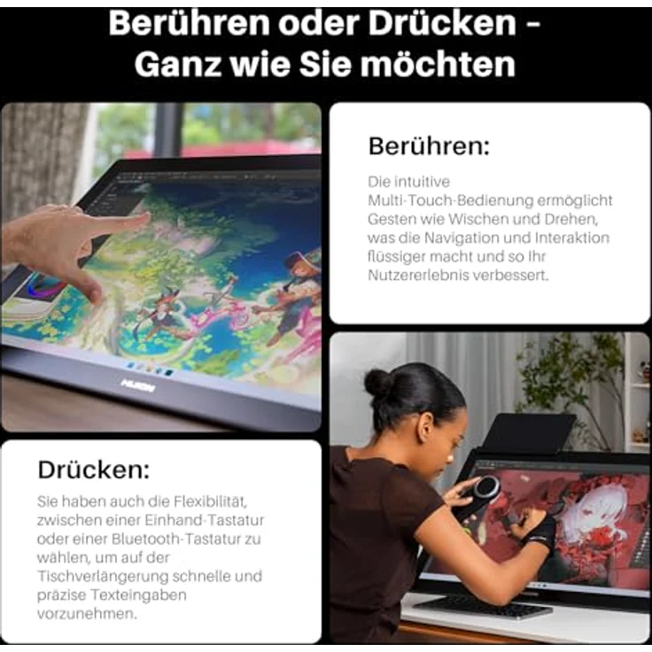 HUION Kamvas Pro 27, 27 Zoll 4K UHD Grafiktablett mit 144Hz, PenTech 4.0, 16384 Druckstufen, Touch-Funktion, Canvas Glass 3.0 für professionelle Künstler – Bild 7