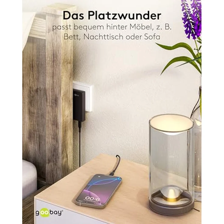 Goobay USB-C PD GaN Dual-Schnellladegerät 90° Flat 45 W, platzsparendes USB Ladegerät mit zwei Ports, Schwarz – Bild 3