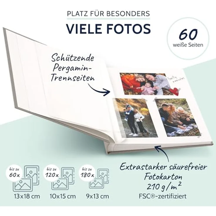 goldbuch Fotoalbum Summertime Trend 2, Fotobuch mit 60 weißen Seiten mit Pergamin Trennblätter, Erinnerungsalbum mit Leinen Einband, Foto Album zum Einkleben, 24606, grau, 25 x 25 x 4 cm - Preisvergleich – Bild 4