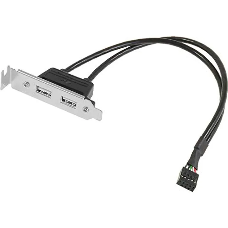 Aukson I00 USB 2.0 Kabel Adapter, 9-Pin Buchse auf 2X USB Buchse Slotblech, Datentransferrate bis 480 Mbit/s, 8 cm Slotblech, 30 cm Pfostenverbinder für Mainboard