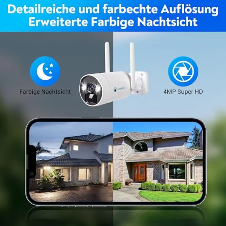 LUVISION WLAN Solar-Überwachungskamera mit 4MP Akku und 10 Kanal Dual NVR, Überwachungssystem mit Farbiger Nachtsicht, wetterfeste Ausführung, mit 4 Kameras – Bild 4