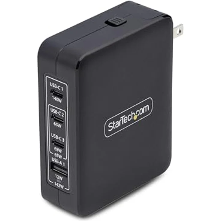 StarTech 3114GCU-WALL-CHARGER, USB-C Ladegerät mit 3 Anschlüssen, 140 W, 28 V, kompakt, Schwarz – Bild 1