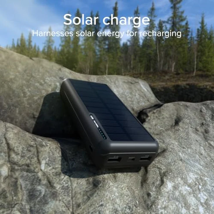 SBS Powerbank mit Solarpanel, 20000 mAh, 10W USB-Ports, Schwarz – Bild 2