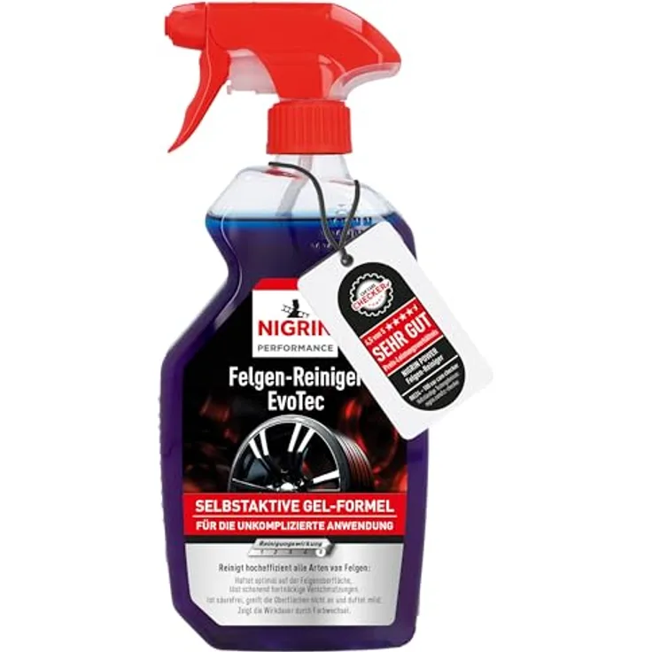 NIGRIN Felgen-Reiniger EvoTec, hocheffektive Reinigung aller Arten von Felgen, integrierter Wirk-Indikator, selbstaktiv, säurefrei, 750 ml