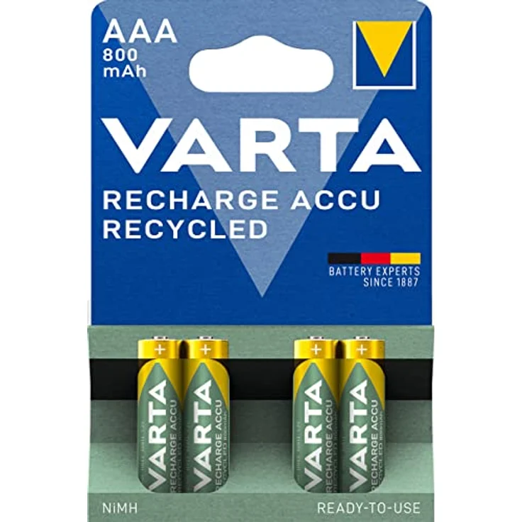 Varta Recharge Accu Recycled Ready-To-Use vorgeladener AAA Micro Ni-MH Akku (4er Pack, 800mAh, aus 11% recyceltem Material, wiederaufladbar ohne Memory Effekt) – Bild 2