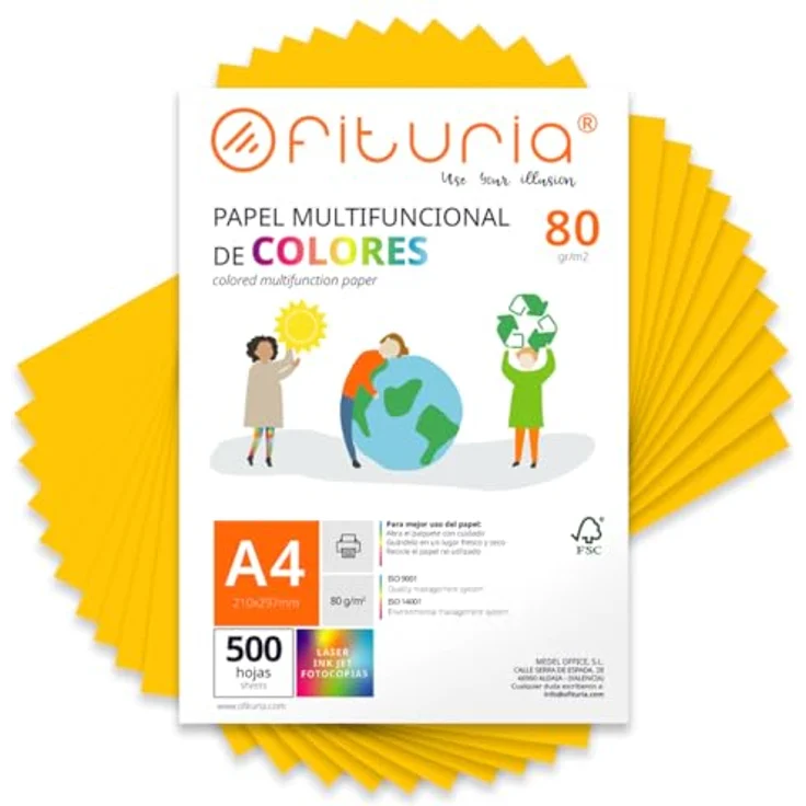 OFITURIA Buntes Papier, 500 Blatt A4 80g – Farbiges Papier für Basteln und Scrapbooking, Gold – Bild 1