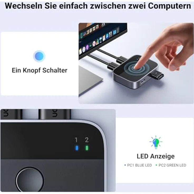 UGREEN USB Switch 2PC USB Switch 3.0 2 In 2 Out USB Umschalter mit 2 USB 3.0 A auf A Kabel für Tastatur, Maus, Drucker, Festplatten, USB-Kameras usw. – Bild 5